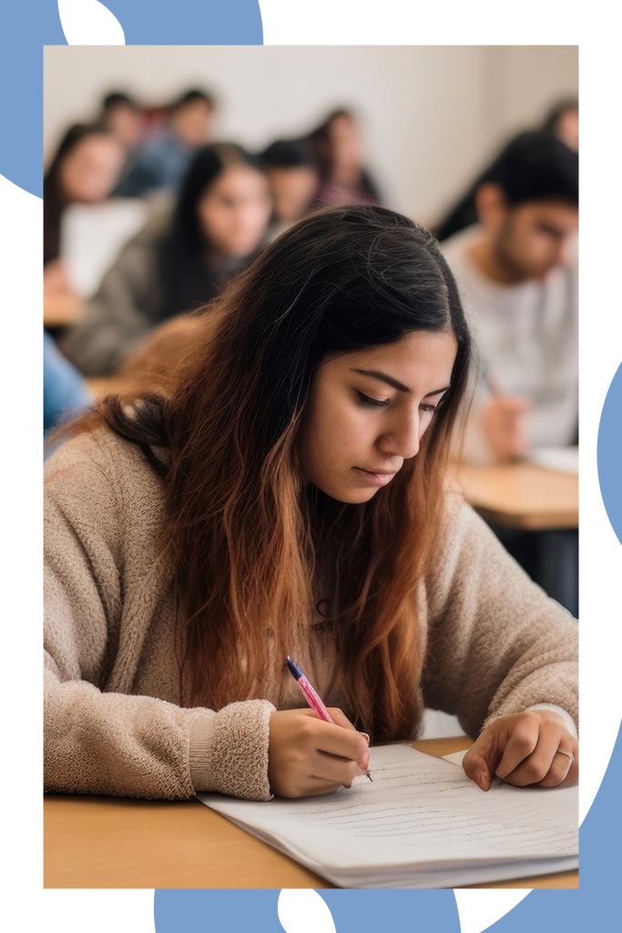 Two students concentrating on their work in a cozy classroom environment.
