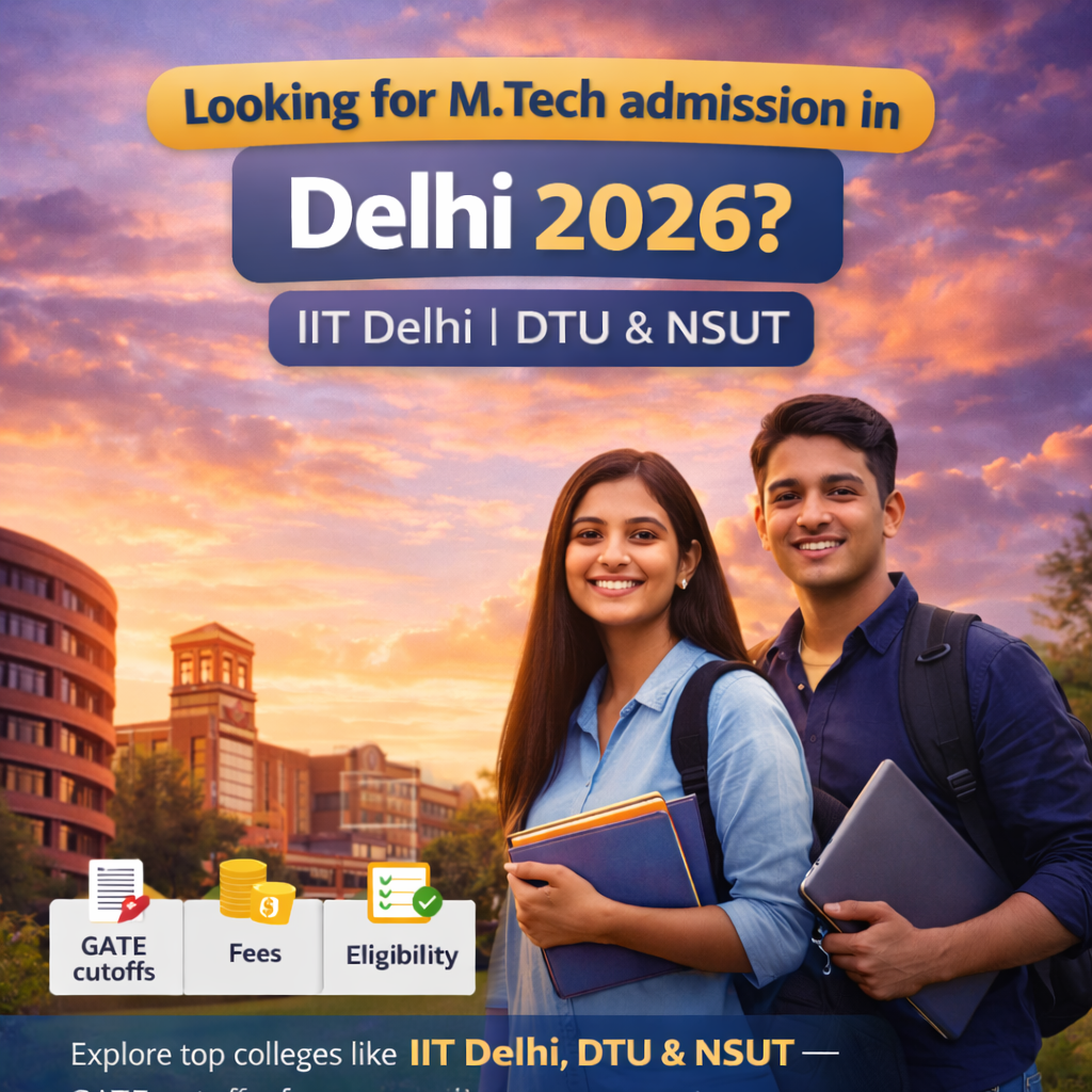 Looking for M.Tech admission in Delhi 2026? Explore top colleges like IIT Delhi, DTU & NSUT — GATE cutoffs, fees, eligibility & step-by-step process.