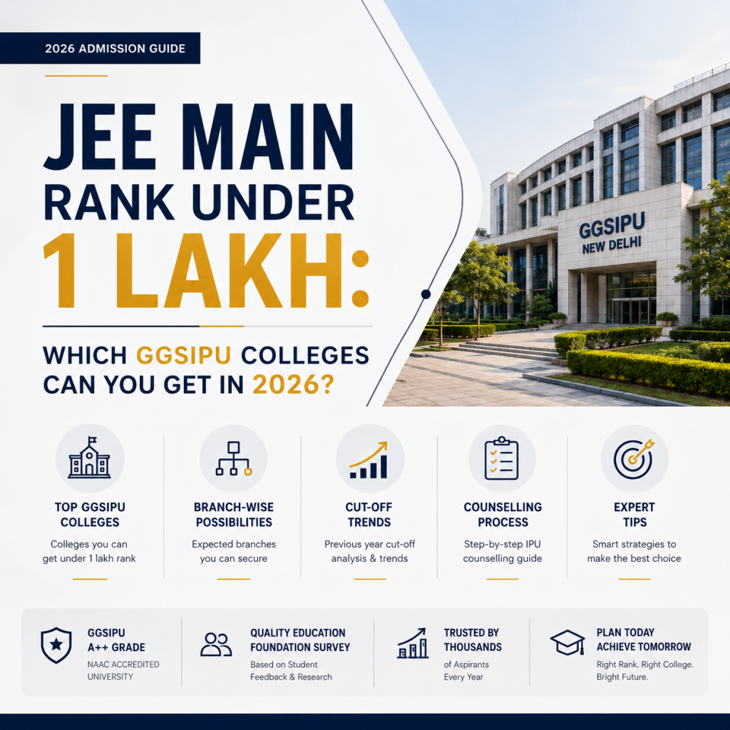 JEE Main Rank Under 1 Lakh: Which GGSIPU Colleges Can You Get in 2026? 2 JEE Main Rank Under 1 Lakh: Which GGSIPU Colleges Can You Get in 2026?