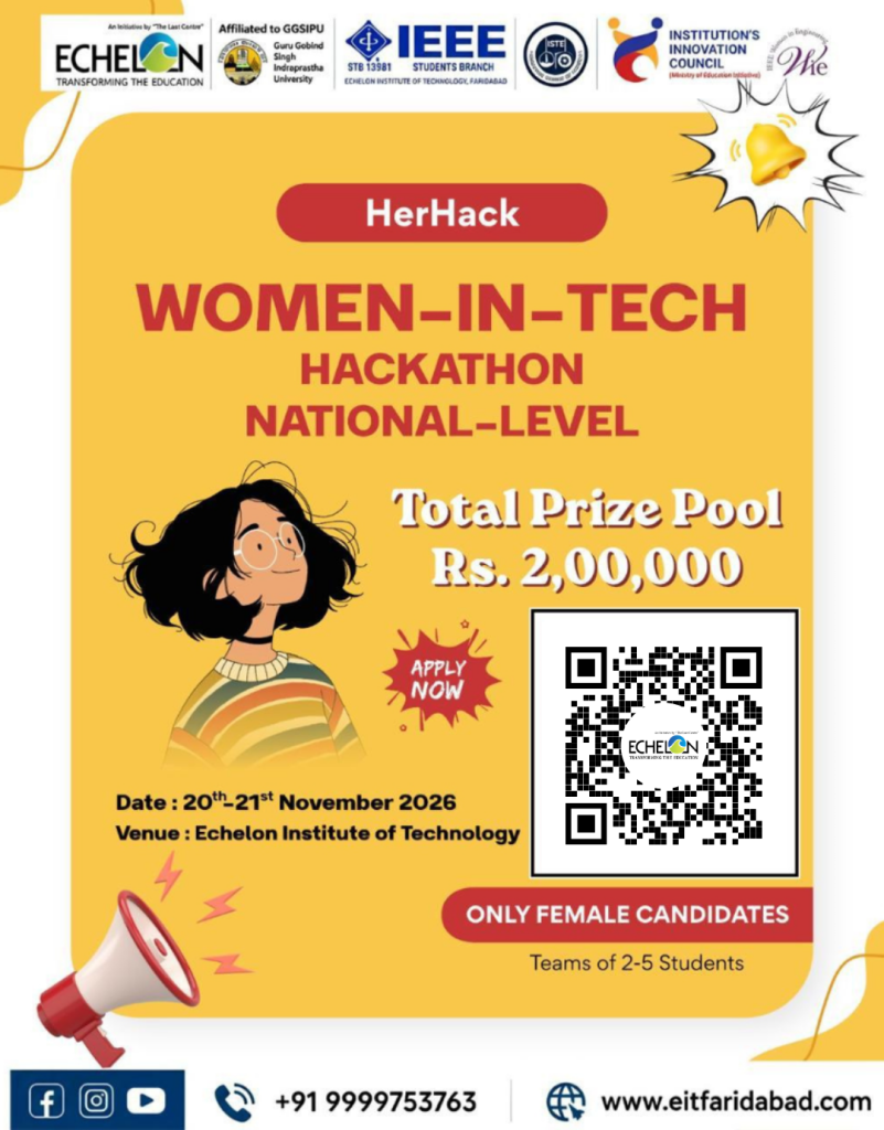 HerHack 2026: Women-in-Tech Hackathon at Echelon Institute of Technology 2 HERHACK 2026 VOLUNTEER REGISTRATION OPENEchelon Institute of Technology invites enthusiastic a